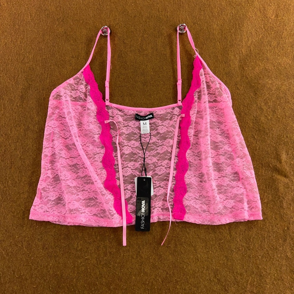 Fashion Nova Womens Medium Pink Lace Tie Front Nights of Romance Cami Top NWT